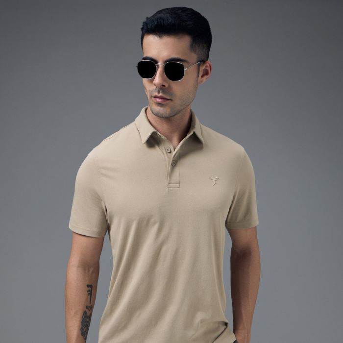 Men Solid Slim Fit Polo T-shirt with COTFLEX