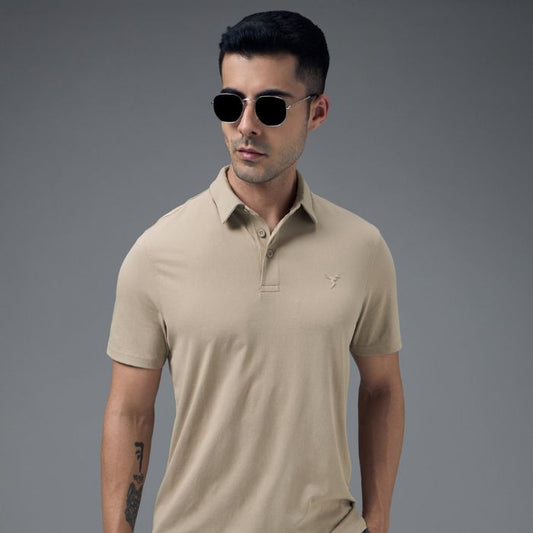 Men Solid Slim Fit Polo T-shirt with COTFLEX