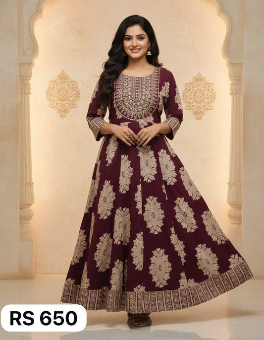 Elegant Maroon Full-Length Umbrella Kurti
