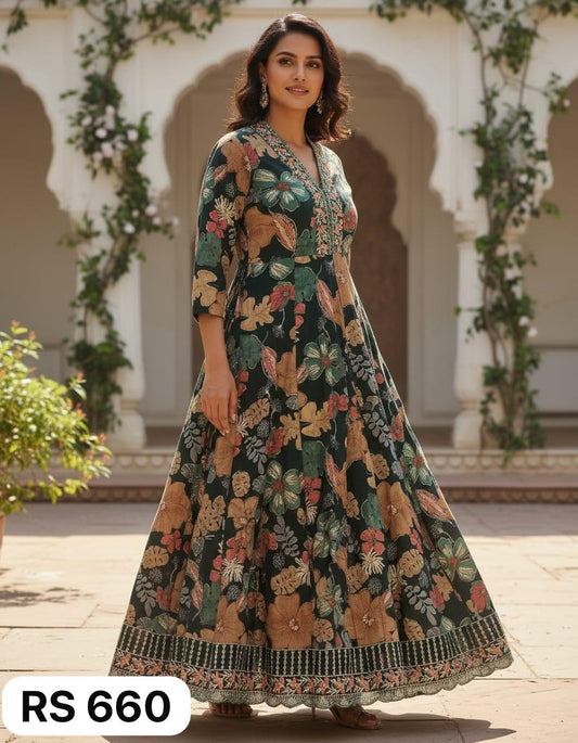Floral Print Full-Length Umbrella Kurti