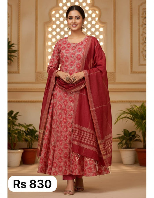 Muslin fabric 3 pcs kurti set