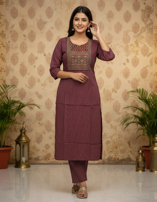 Ajrakh Essence Cotton Kurti – Maroon