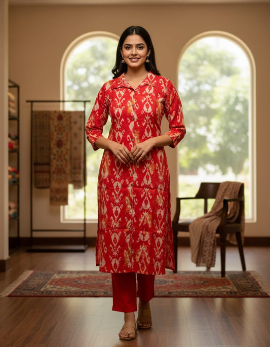 A-line Vatican Top and Palazo set - Vibration Chilly Red color