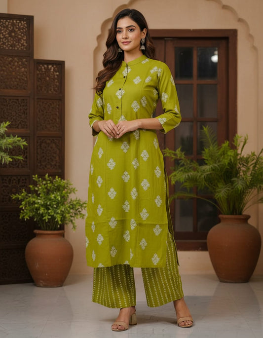 Top & Palazzo Set with Chinese Collar Neck